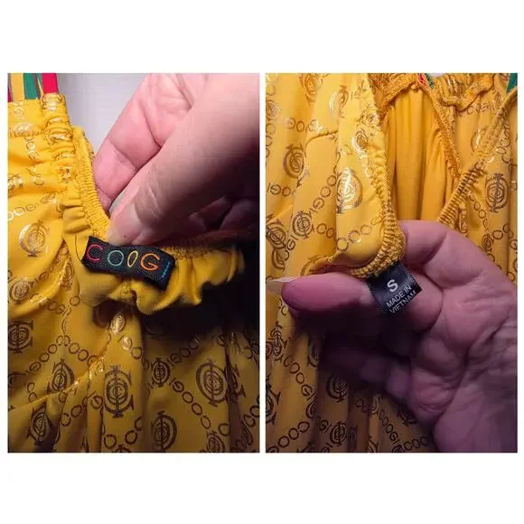 COOGI Yellow Logo Print Maxi Babydoll Dress Beach Coverup Built-In Bra – Size S - Picture 5 of 8